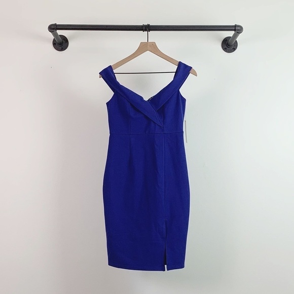 NWT Lulu’s Classic Glam Ponte Off The Shoulder Dress In Cobalt Blue - Picture 4 of 7